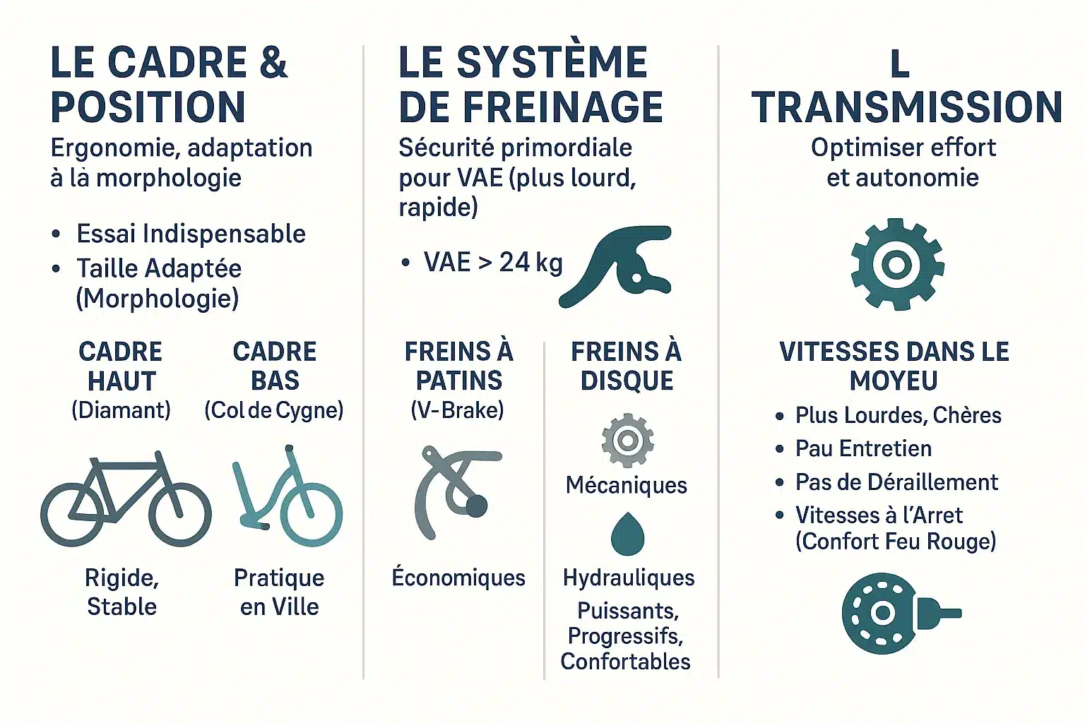 Schéma illustrant les composants essentiels d'un vélo électrique pour le confort et la sécurité