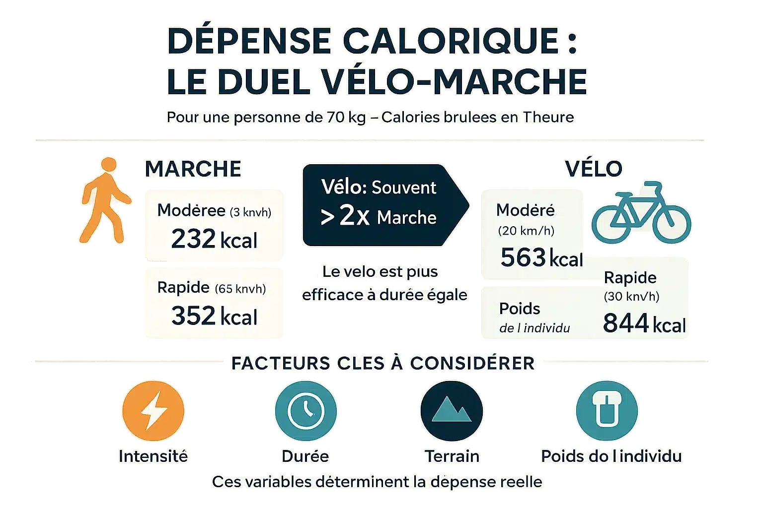 Comparaison dépense calorique marche et vélo