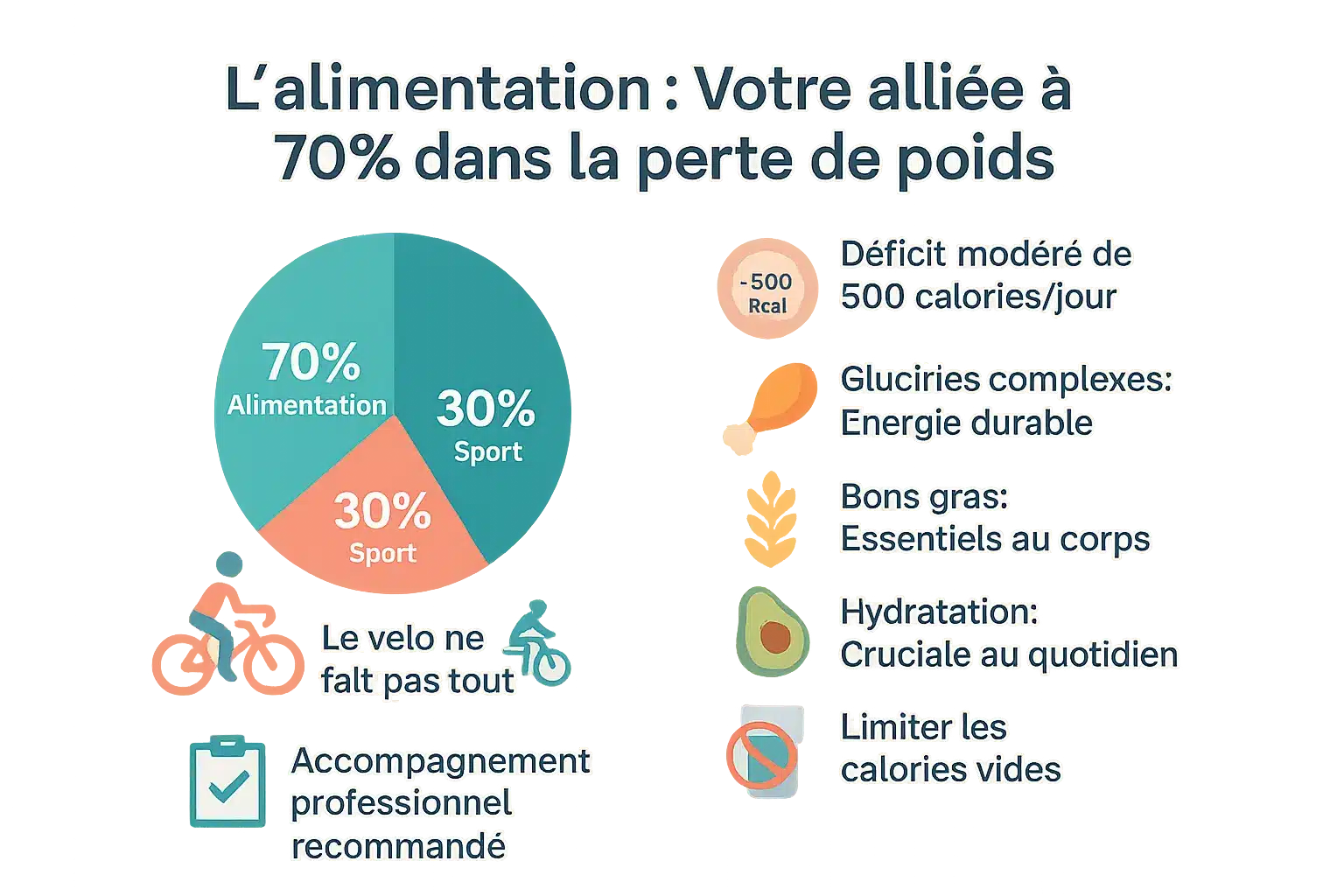 Illustration montrant l'importance de l'alimentation dans la perte de poids