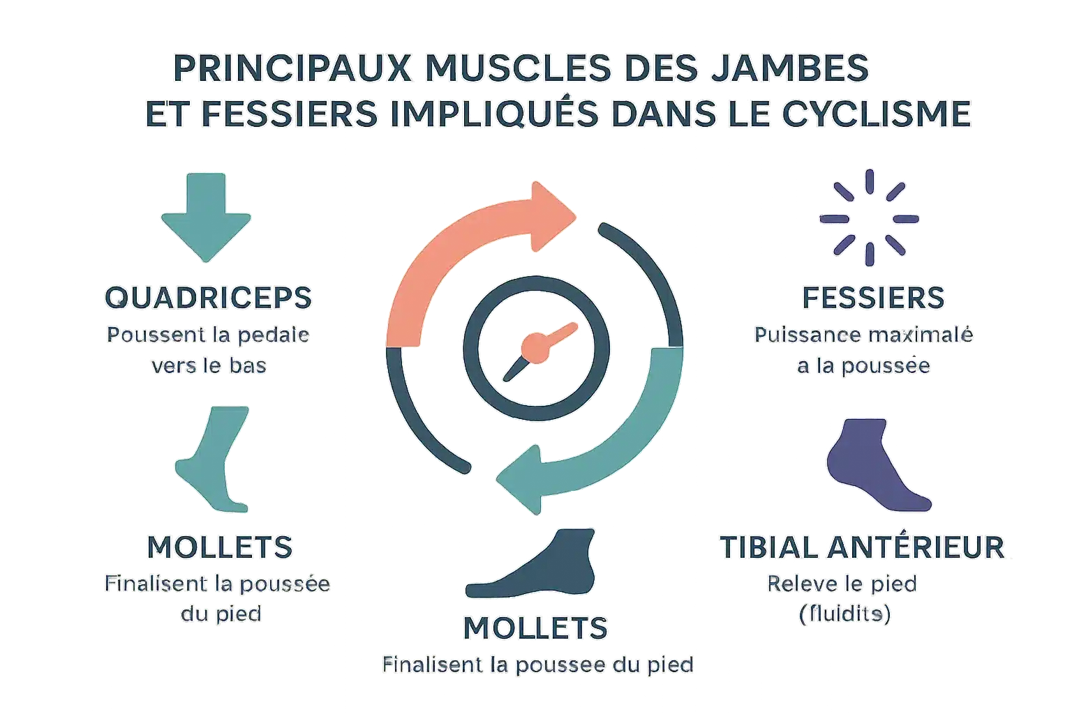 Schéma des muscles sollicités lors du cyclisme