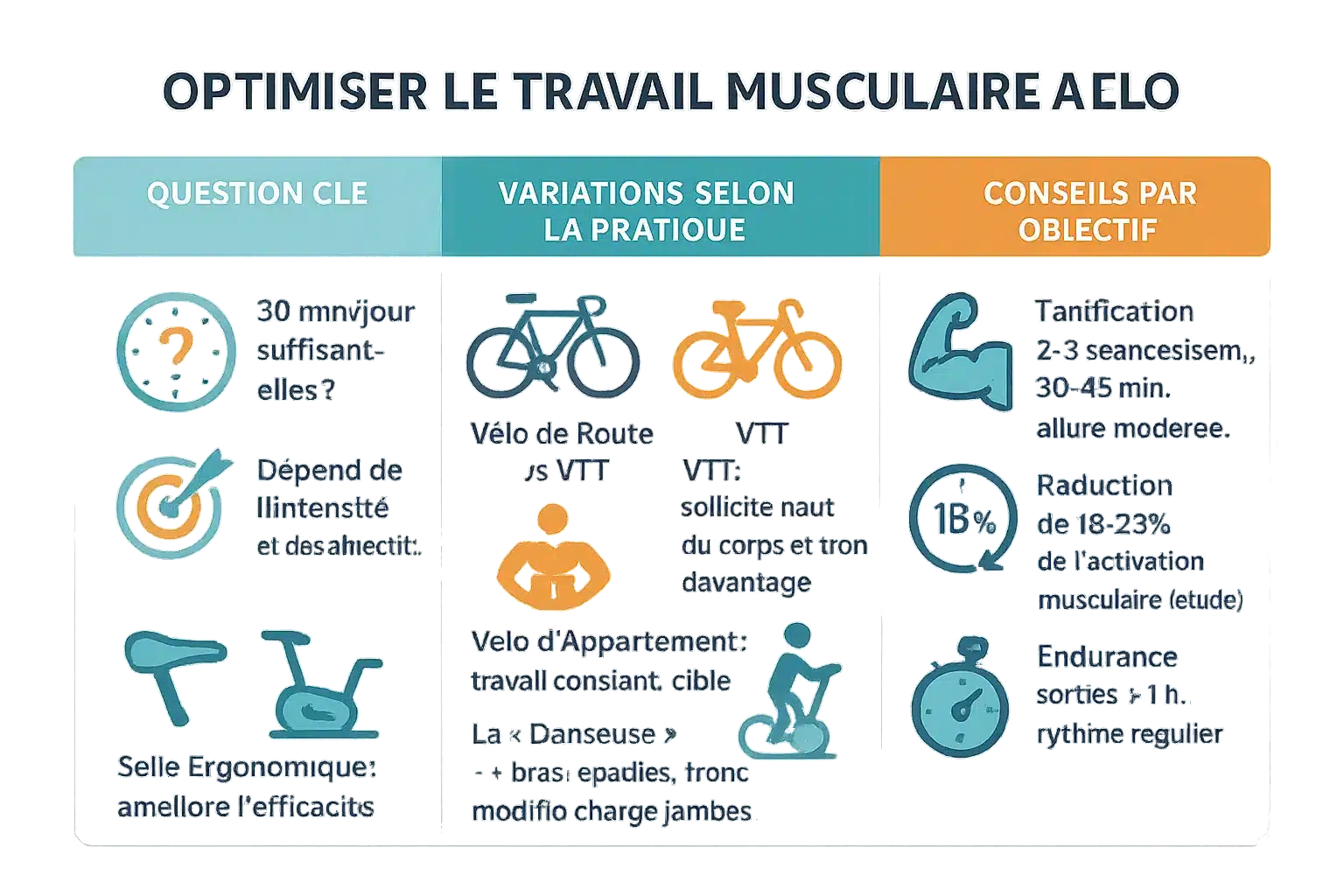 Illustration des muscles sollicités lors du pédalage