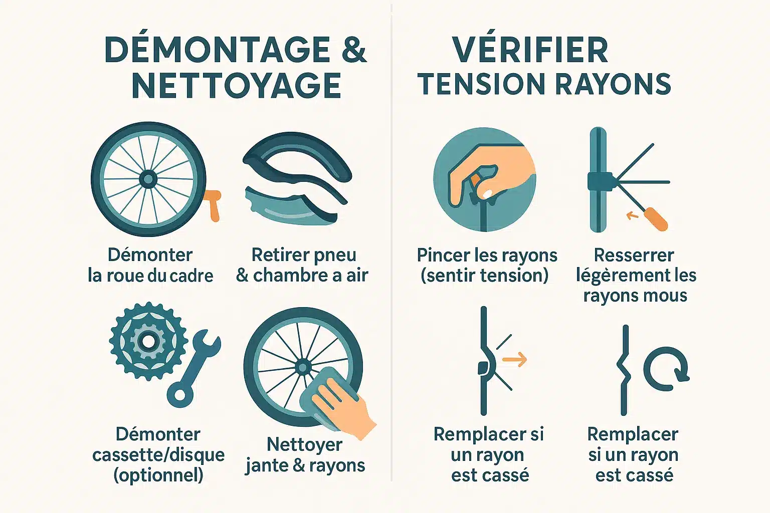 Démontage d'une roue de vélo avec outils de précision