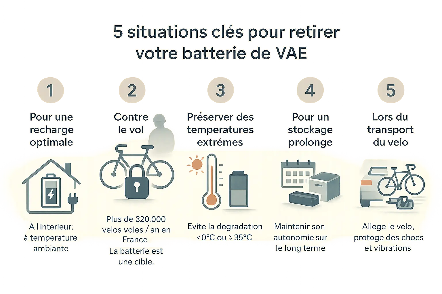 Démonstration du retrait d'une batterie de vélo électrique selon son emplacement