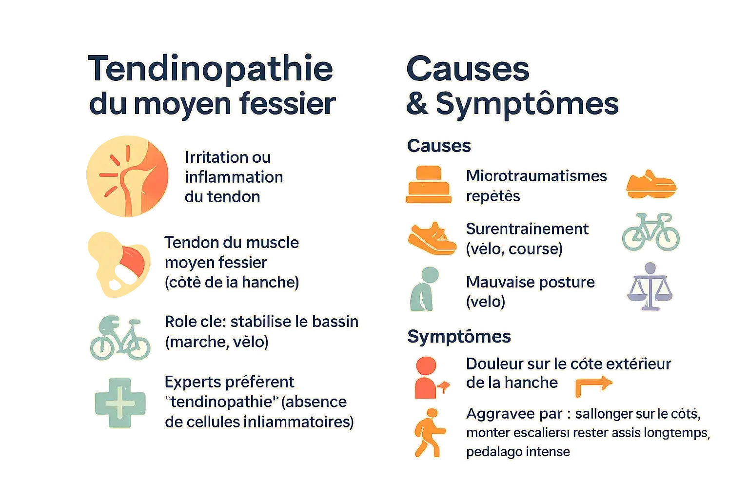 Schéma de la tendinopathie du moyen fessier