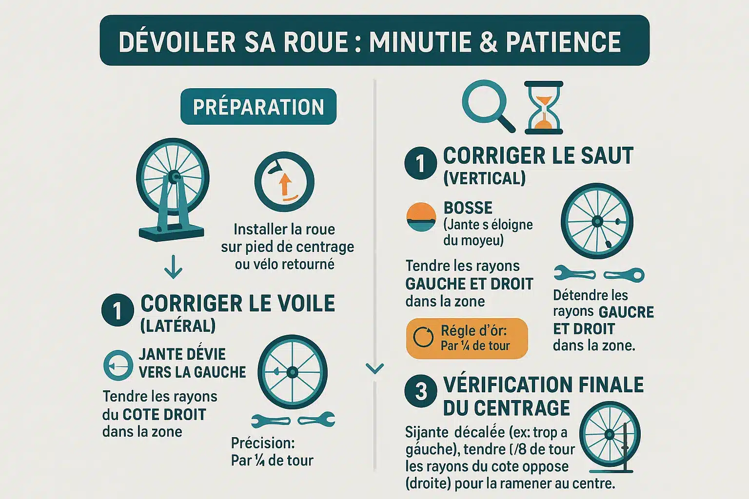 Illustration du dévoilage d'une roue de vélo