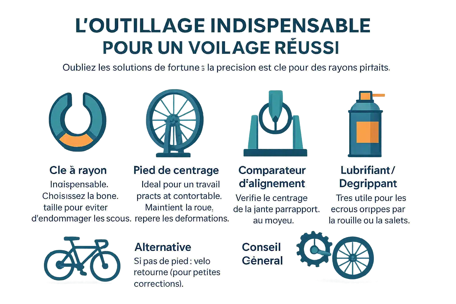 Outils pour dévoiler une roue de vélo