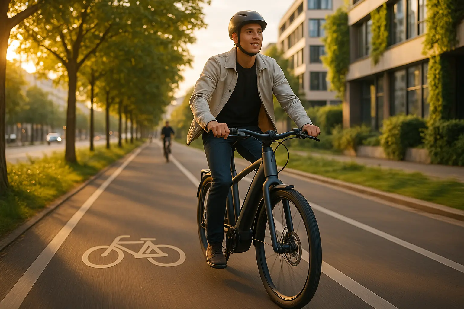 homme faisant du vélo sur une piste cyclable