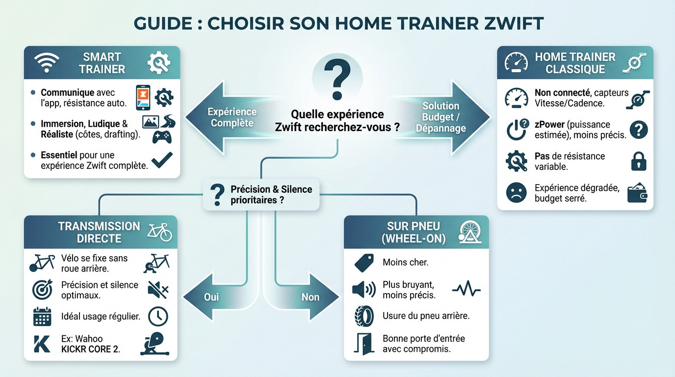 Cycliste s'entraînant sur un home trainer Zwift avec configuration écran