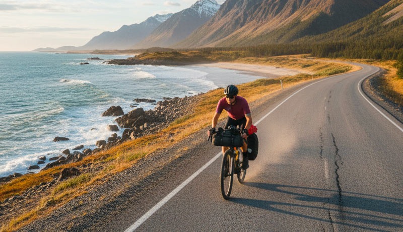 cycliste qui roule sur une route en bord de mer